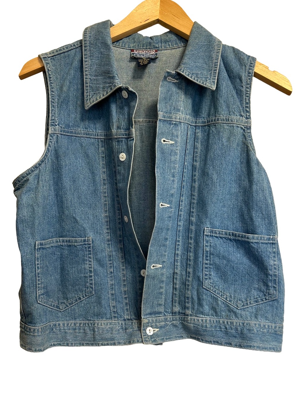 Vintage 1990s Old School Brand Utility Denim Vest Blue Medium M